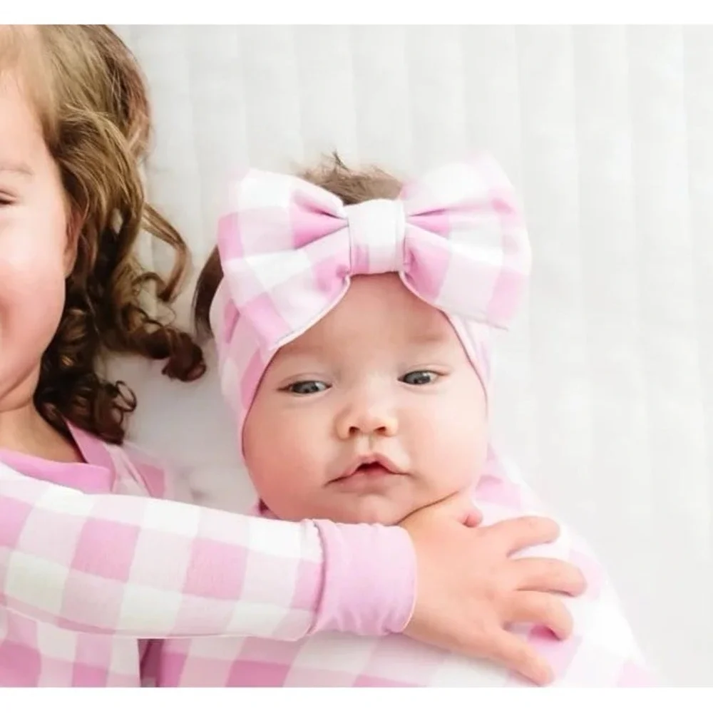 NWT Little Sleepies Pink Gingham Bamboo Headband Bow 4-8 yrs
